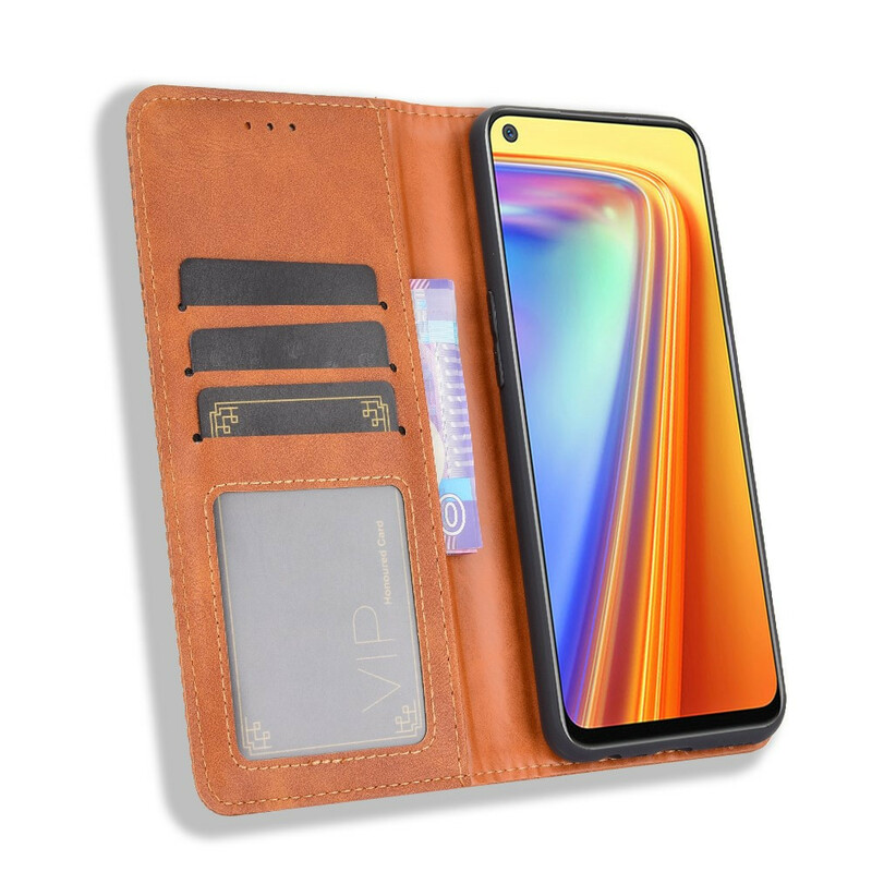 Flip Cover Realme 7 Effet Cuir Vintage Stylisé