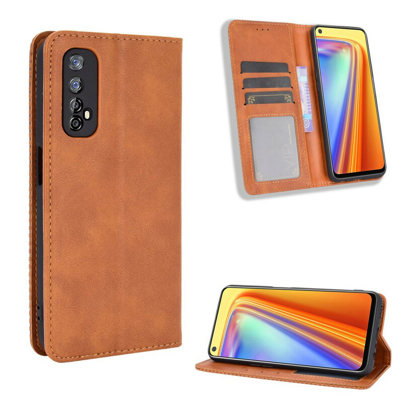 Flip Cover Realme 7 Effet Cuir Vintage Stylisé Flip Cover Realme 7 Effet Cuir Vintage Stylisé
