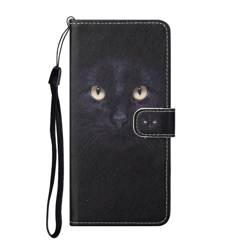 Housse Xaiomi Mi 10T Lite Yeux de Chat Noir à Lanière