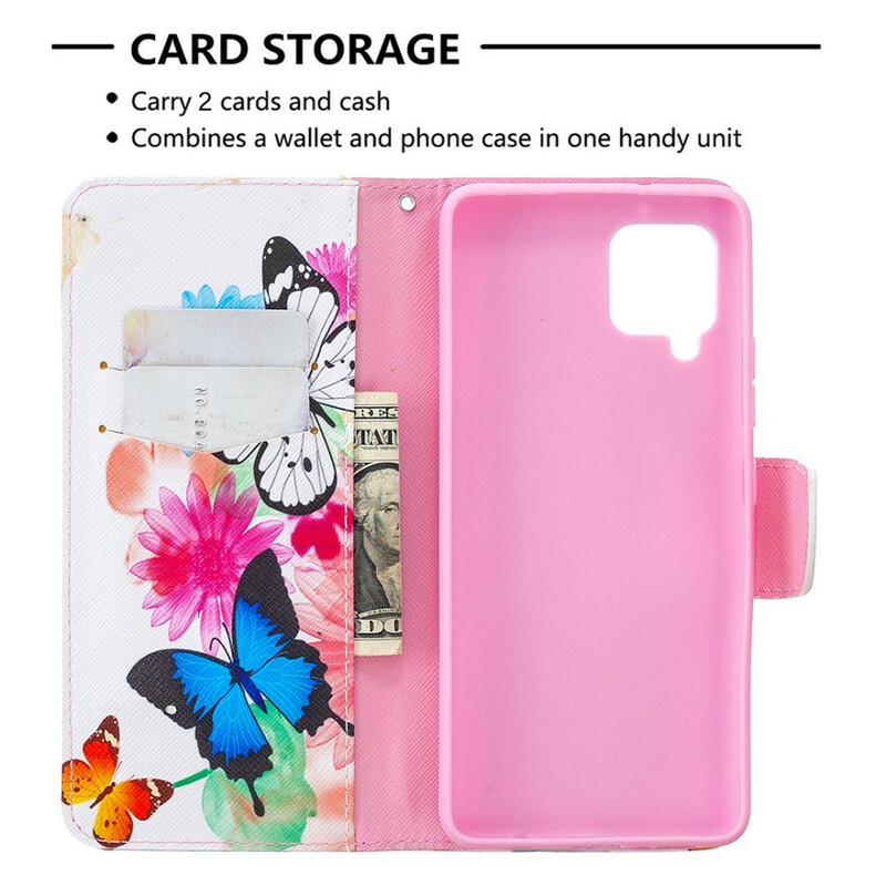 Housse Samsung Galaxy A42 5G Papillons et Fleurs Peints Housse Samsung Galaxy A42 5G Papillons et Fleurs Peints