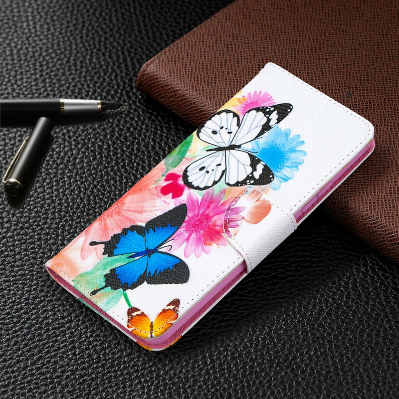 Housse Samsung Galaxy A42 5G Papillons et Fleurs Peints Housse Samsung Galaxy A42 5G Papillons et Fleurs Peints
