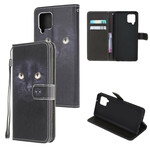 Housse Samsung Galaxy A42 5G Yeux de Chat Noir à Lanière Housse Samsung Galaxy A42 5G Yeux de Chat Noir à Lanière