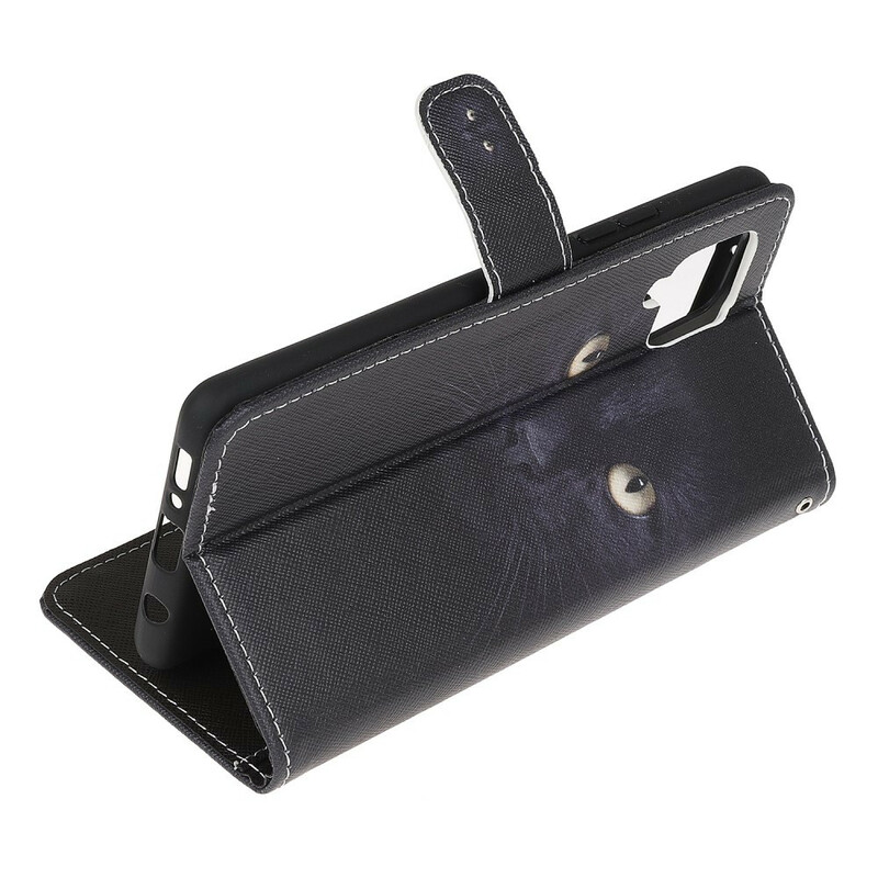 Housse Samsung Galaxy A42 5G Yeux de Chat Noir à Lanière Housse Samsung Galaxy A42 5G Yeux de Chat Noir à Lanière