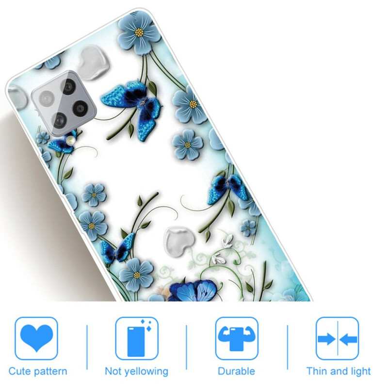 Coque Samsung Galaxy 42 5G Transparente Papillons et Fleurs Rétros