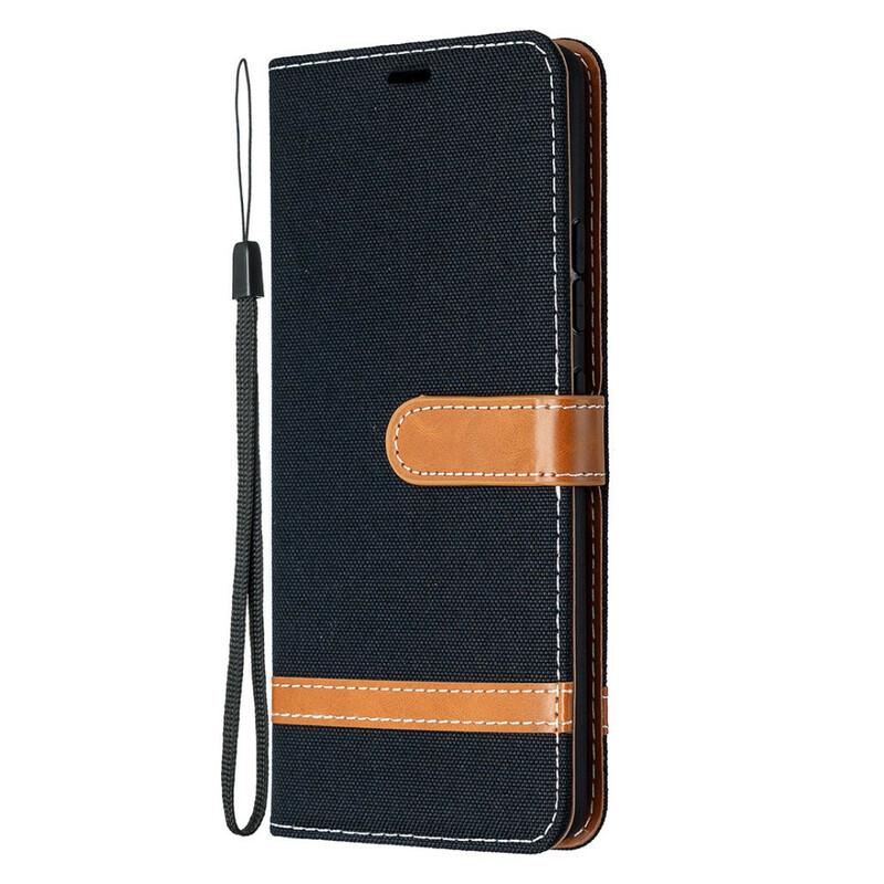 Housse Samsung Galaxy A42 5G Tissu et Effet Cuir à Lanière Housse Samsung Galaxy A42 5G Tissu et Effet Cuir à Lanière