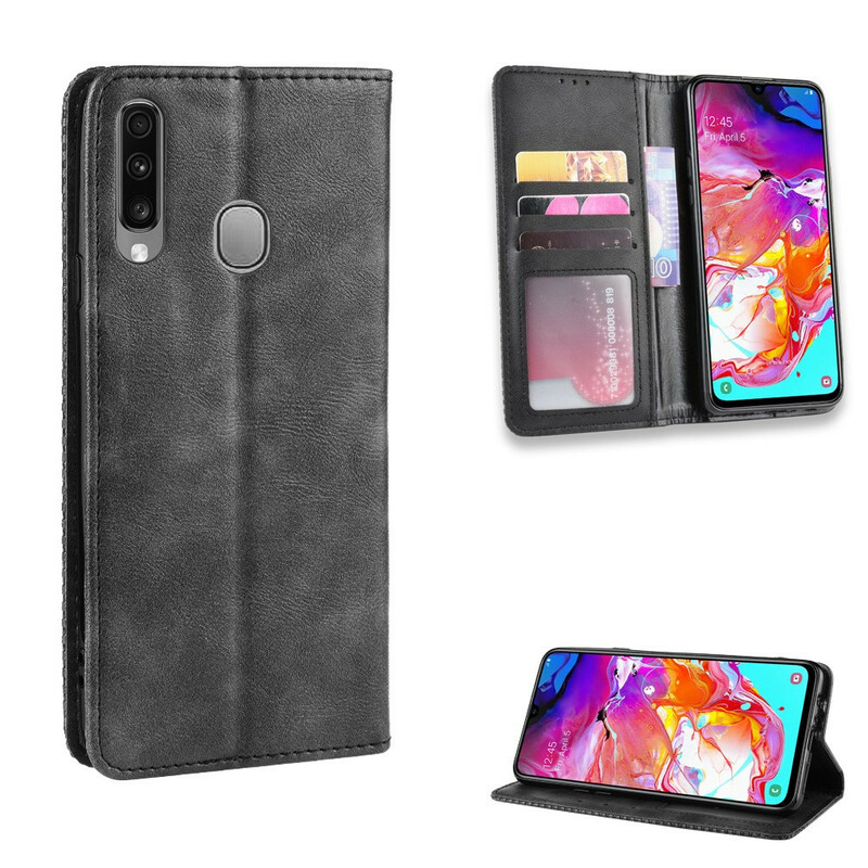 Flip Cover Samsung Galaxy A20s Effet Cuir Vintage Stylisé Flip Cover Samsung Galaxy A20s Effet Cuir Vintage Stylisé
