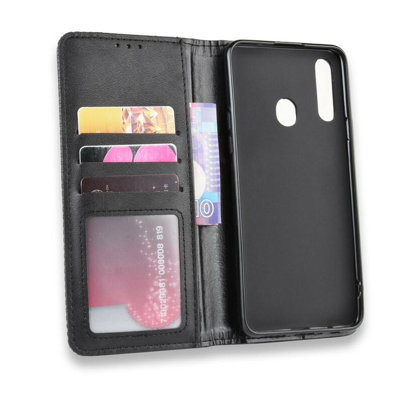 Flip Cover Samsung Galaxy A20s Effet Cuir Vintage Stylisé Flip Cover Samsung Galaxy A20s Effet Cuir Vintage Stylisé