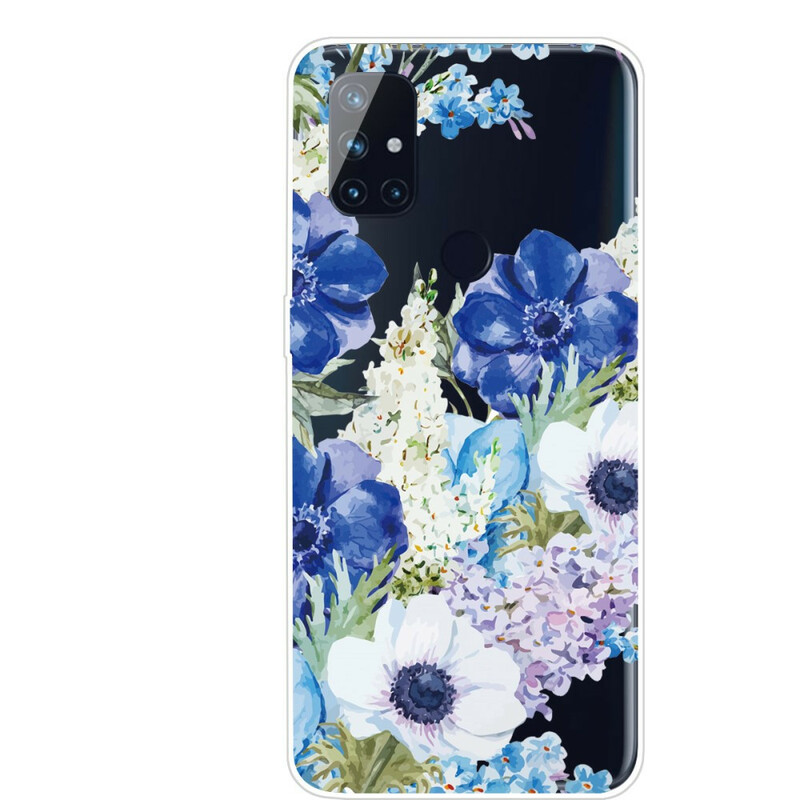 Coque OnePlus Nord N100 Transparente Fleurs Bleues Aquarelle