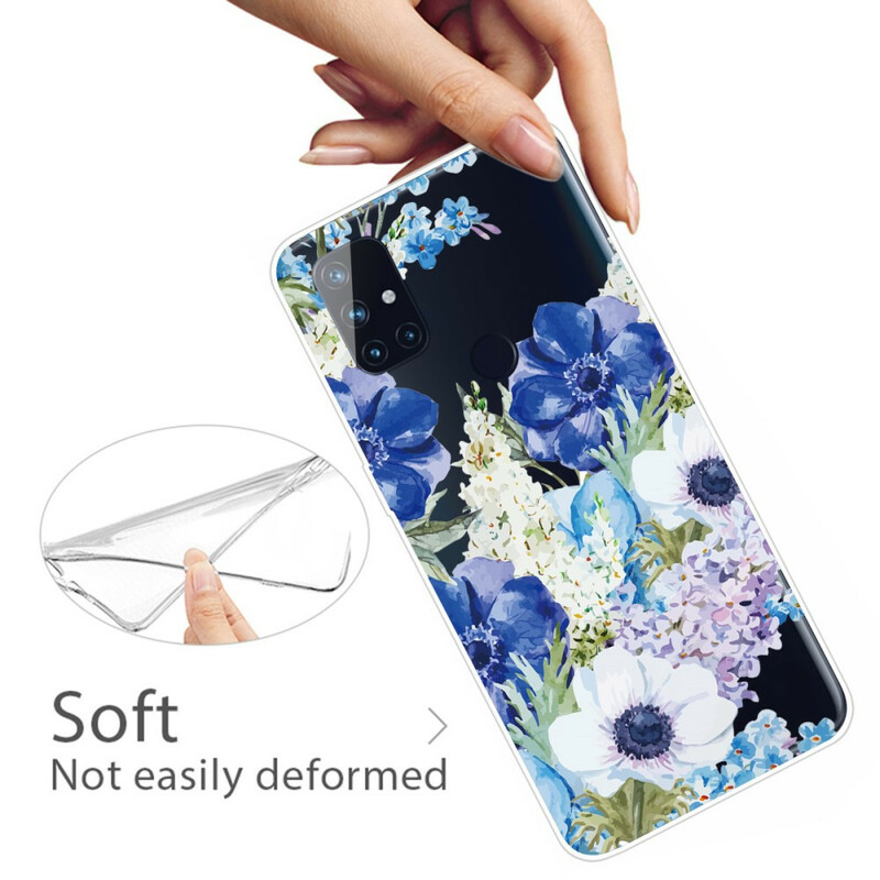 Coque OnePlus Nord N100 Transparente Fleurs Bleues Aquarelle