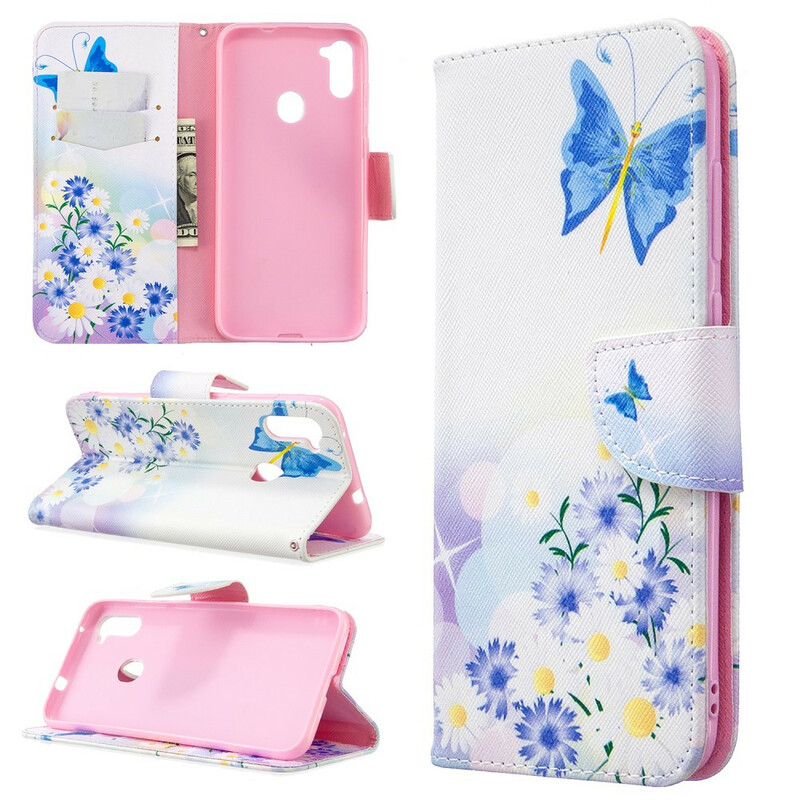Housse Samsung Galaxy M11 Papillons et Fleurs Peints Housse Samsung Galaxy M11 Papillons et Fleurs Peints