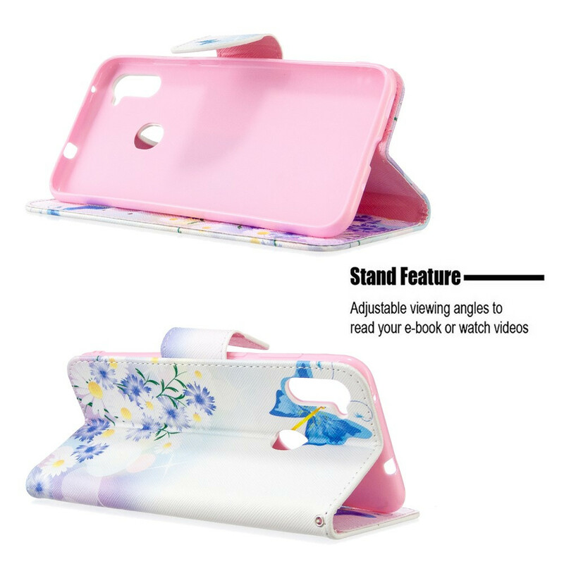 Housse Samsung Galaxy M11 Papillons et Fleurs Peints Housse Samsung Galaxy M11 Papillons et Fleurs Peints