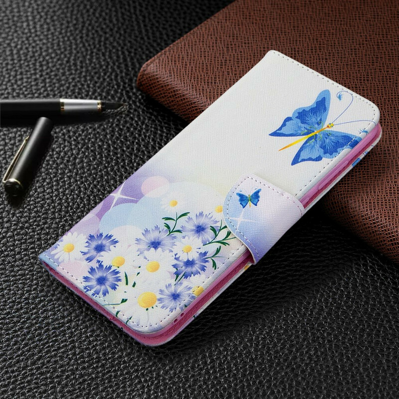 Housse Samsung Galaxy M11 Papillons et Fleurs Peints Housse Samsung Galaxy M11 Papillons et Fleurs Peints