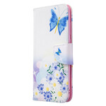 Housse Samsung Galaxy M11 Papillons et Fleurs Peints Housse Samsung Galaxy M11 Papillons et Fleurs Peints