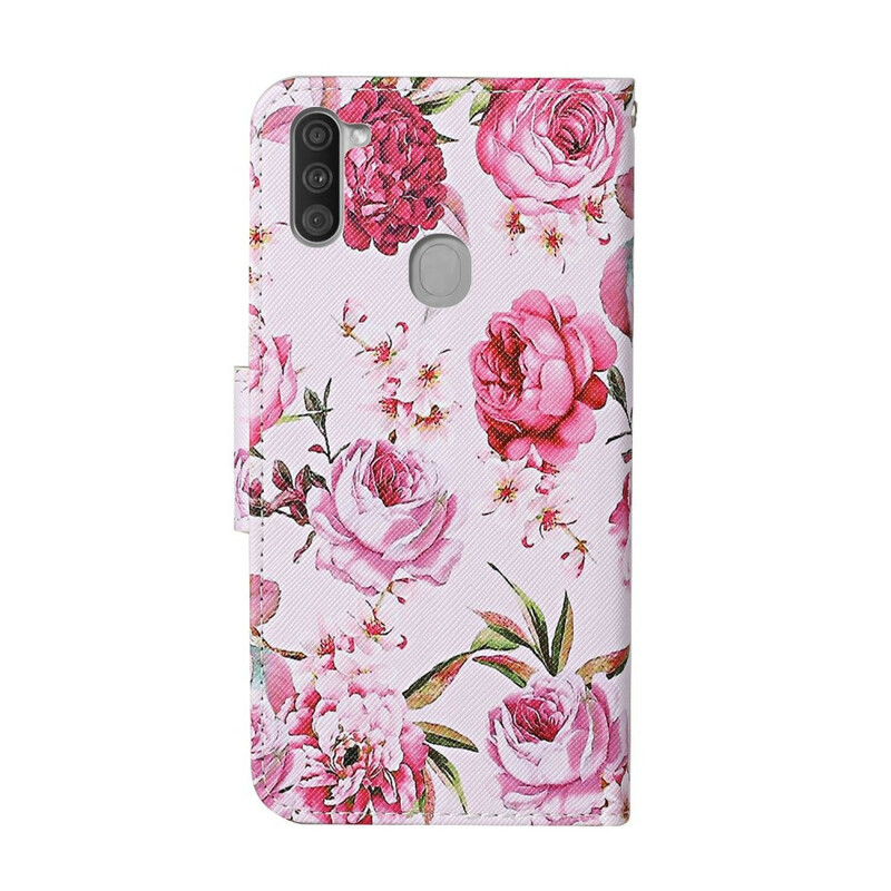 Housse Samsung Galaxy M11 Fleurs Magistrales avec Lanière