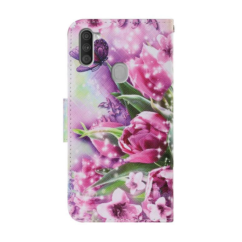Housse Samsung Galaxy M11 Papillons et Tulipes