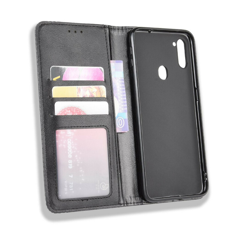 Flip Cover Samsung Galaxy M11 Effet Cuir Vintage Stylisé Flip Cover Samsung Galaxy M11 Effet Cuir Vintage Stylisé