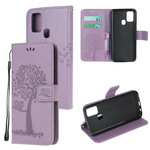 Housse OnePlus Nord N100 Arbre et Hiboux à Lanière