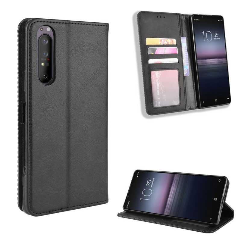 Flip Cover Sony Xperia 5 II Effet Cuir Vintage Stylisé Flip Cover Sony Xperia 5 II Effet Cuir Vintage Stylisé