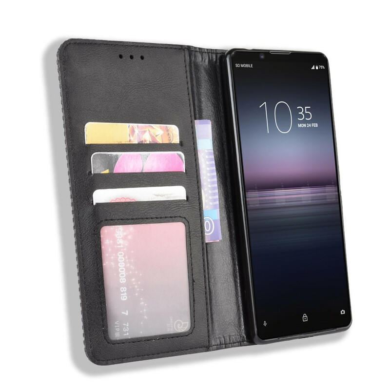 Flip Cover Sony Xperia 5 II Effet Cuir Vintage Stylisé Flip Cover Sony Xperia 5 II Effet Cuir Vintage Stylisé