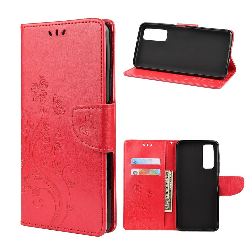 Housse Huawei P Smart 2021 Papillons et Fleurs à Lanière Housse Huawei P Smart 2021 Papillons et Fleurs à Lanière