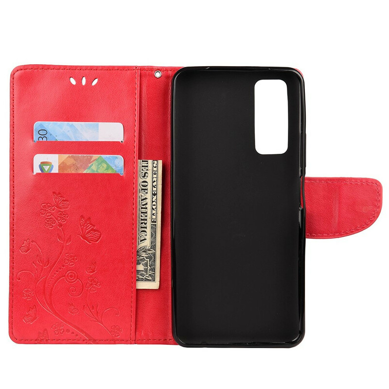 Housse Huawei P Smart 2021 Papillons et Fleurs à Lanière Housse Huawei P Smart 2021 Papillons et Fleurs à Lanière