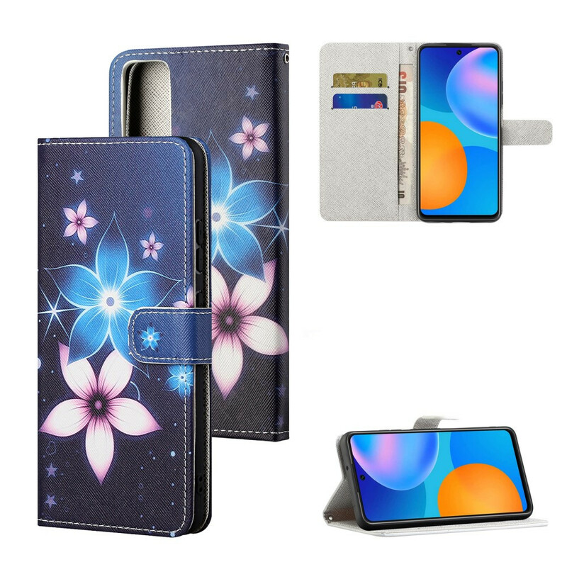 Housse Huawei P Smart 2021 Fleurs Lunaires à Lanière