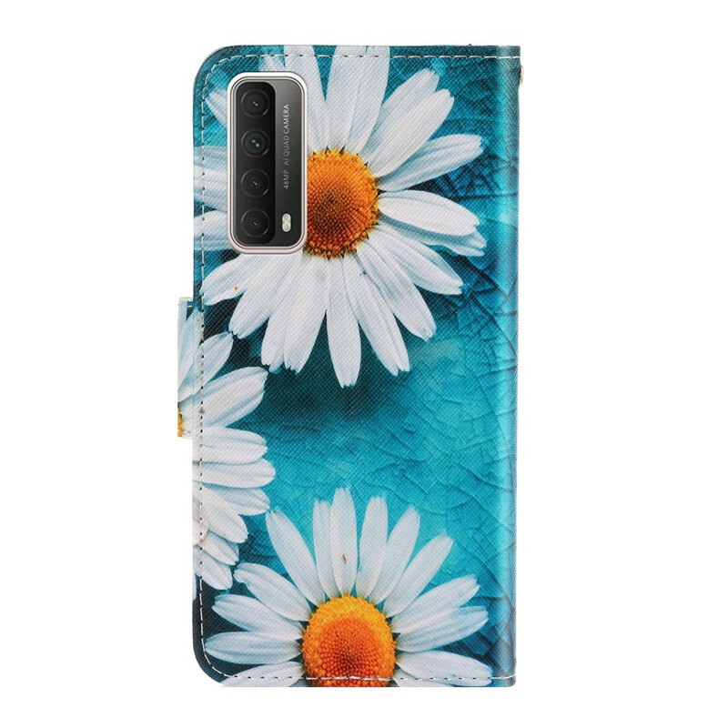 Housse Huawei P Smart 2021 Marguerites à Lanière