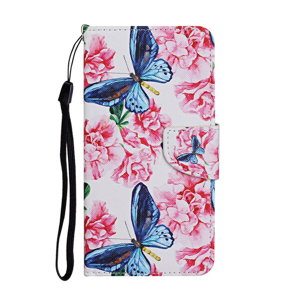 Housse Huawei P Smart 2021 Papillons Floraux Lanière