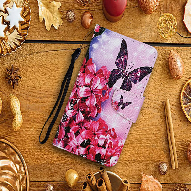 Housse Huawei P Smart 2021 Papillons Floraux Lanière