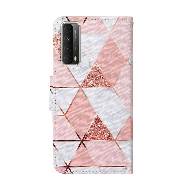 Housse Huawei P Smart 2021 Marbre et Paillettes avec Lanière Housse Huawei P Smart 2021 Marbre et Paillettes avec Lanière
