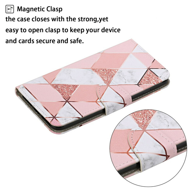 Housse Huawei P Smart 2021 Marbre et Paillettes avec Lanière Housse Huawei P Smart 2021 Marbre et Paillettes avec Lanière