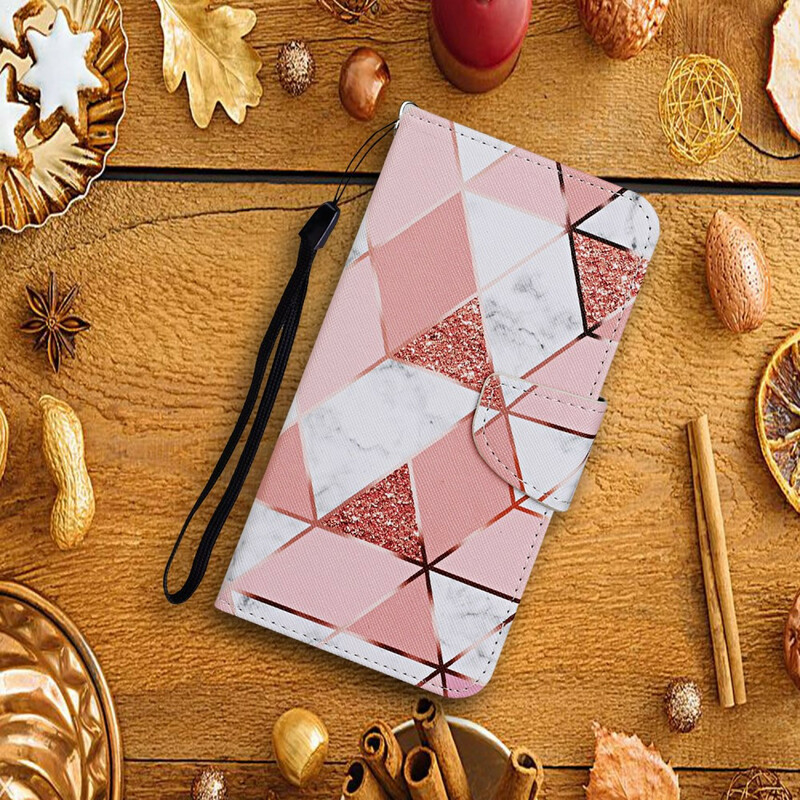Housse Huawei P Smart 2021 Marbre et Paillettes avec Lanière Housse Huawei P Smart 2021 Marbre et Paillettes avec Lanière