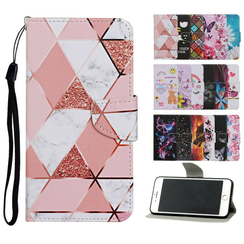 Housse Huawei P Smart 2021 Marbre et Paillettes avec Lanière Housse Huawei P Smart 2021 Marbre et Paillettes avec Lanière