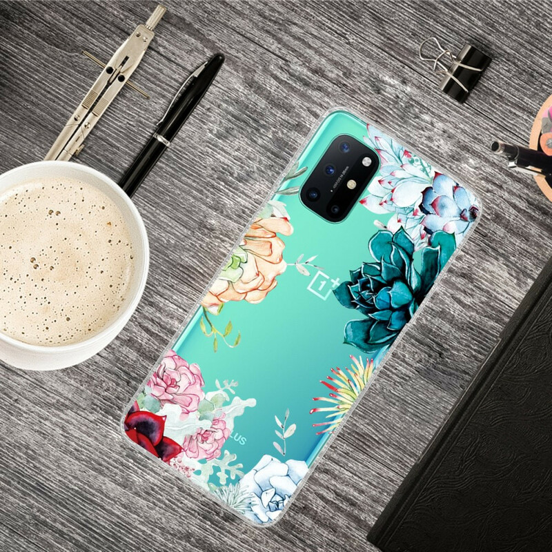 Coque OnePlus 8T Transparente Fleurs Aquarelle
