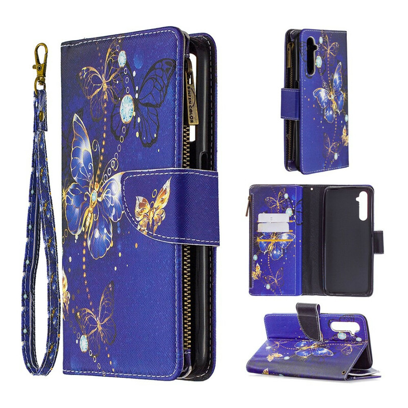 Housse Realme 6 Poche Zippée Papillons Dorés Housse Realme 6 Poche Zippée Papillons Dorés