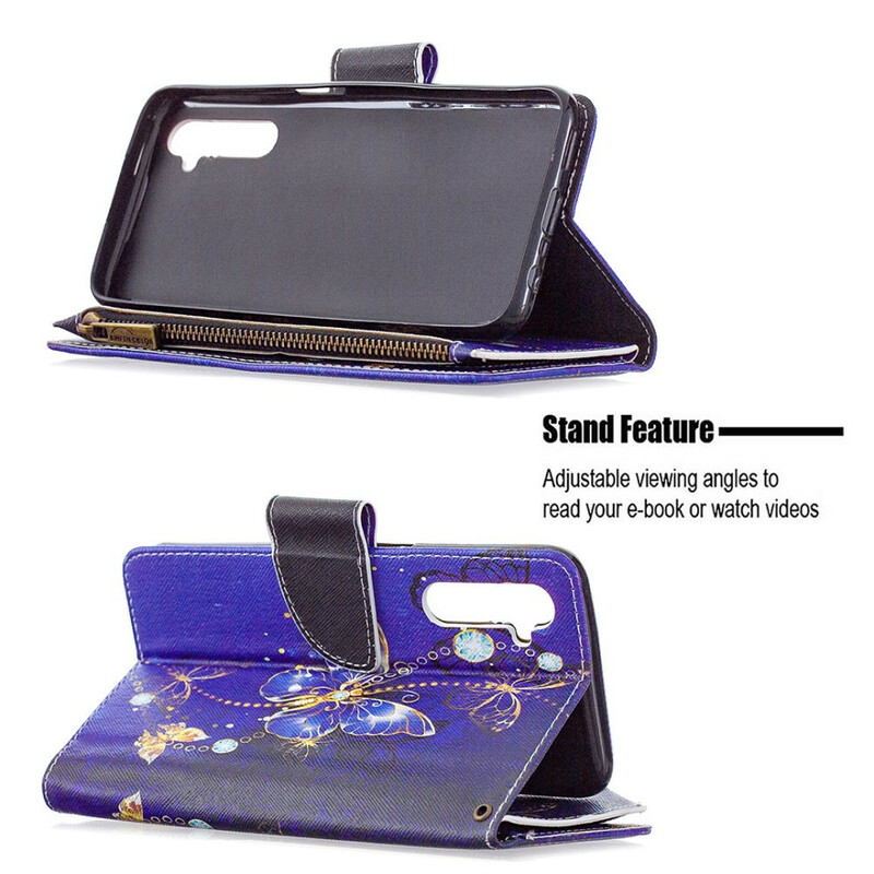 Housse Realme 6 Poche Zippée Papillons Dorés Housse Realme 6 Poche Zippée Papillons Dorés