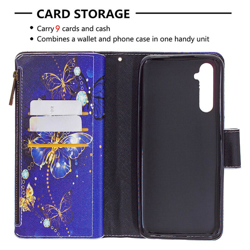 Housse Realme 6 Poche Zippée Papillons Dorés Housse Realme 6 Poche Zippée Papillons Dorés