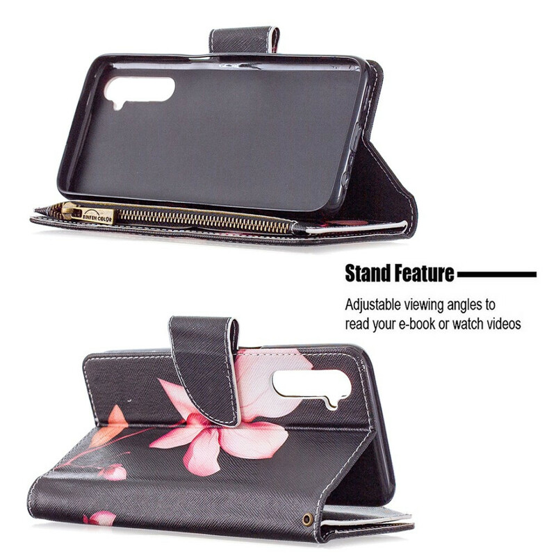 Housse Realme 6 Poche Zippée Fleur Housse Realme 6 Poche Zippée Fleur