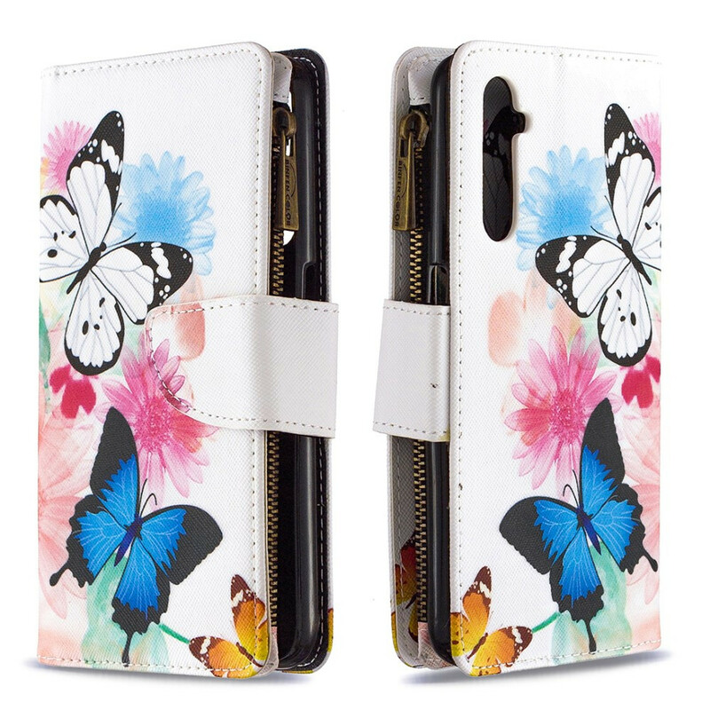 Housse Realme 6 Poche Zippée Papillons Housse Realme 6 Poche Zippée Papillons