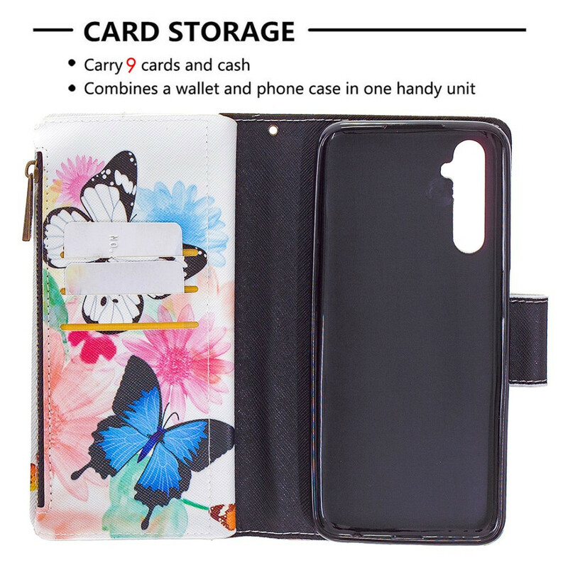 Housse Realme 6 Poche Zippée Papillons Housse Realme 6 Poche Zippée Papillons