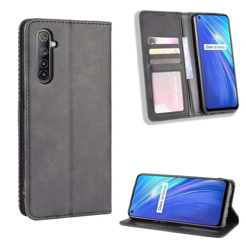Flip Cover Realme 6 Effet Cuir Vintage Stylisé Flip Cover Realme 6 Effet Cuir Vintage Stylisé