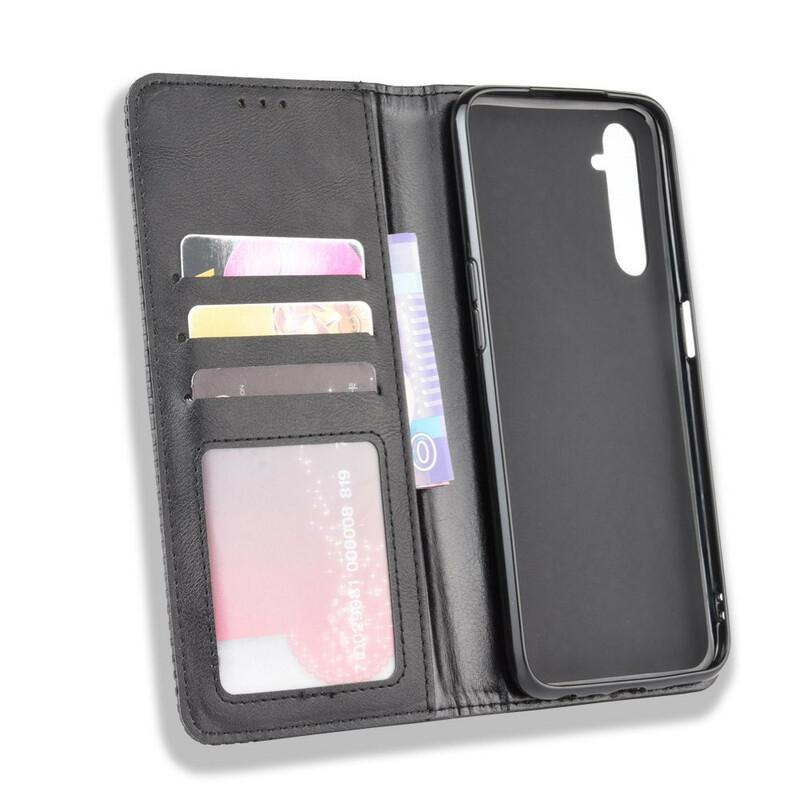 Flip Cover Realme 6 Effet Cuir Vintage Stylisé Flip Cover Realme 6 Effet Cuir Vintage Stylisé