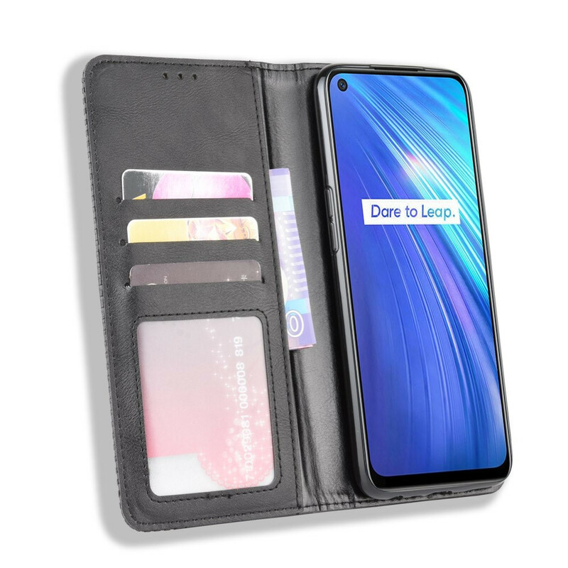 Flip Cover Realme 6 Effet Cuir Vintage Stylisé Flip Cover Realme 6 Effet Cuir Vintage Stylisé