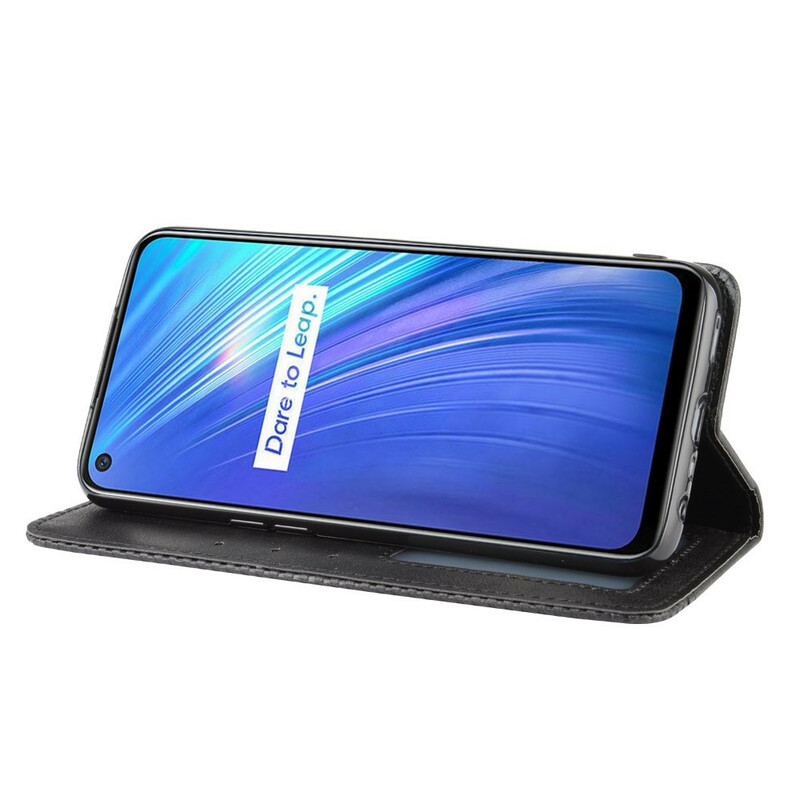 Flip Cover Realme 6 Effet Cuir Vintage Stylisé Flip Cover Realme 6 Effet Cuir Vintage Stylisé