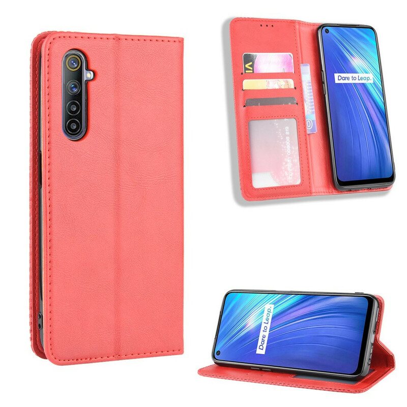 Flip Cover Realme 6 Effet Cuir Vintage Stylisé