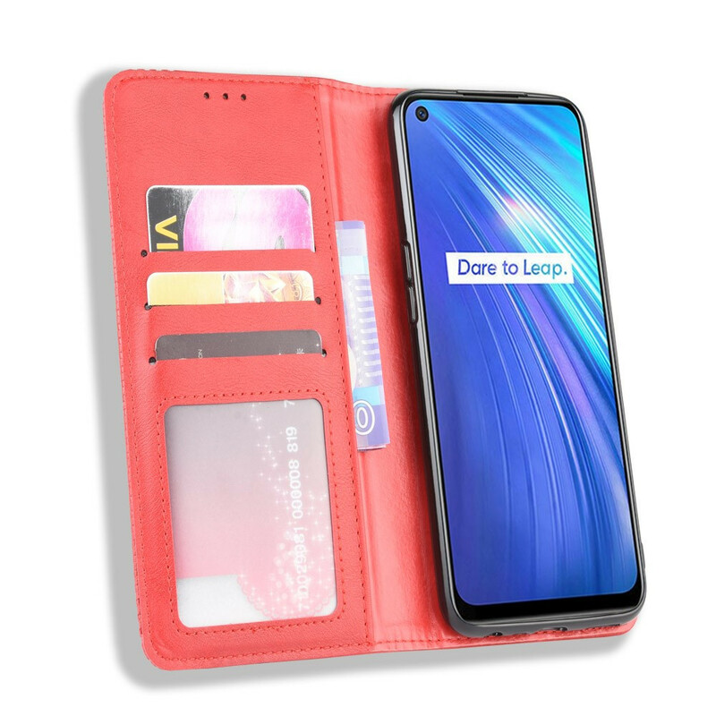 Flip Cover Realme 6 Effet Cuir Vintage Stylisé Flip Cover Realme 6 Effet Cuir Vintage Stylisé