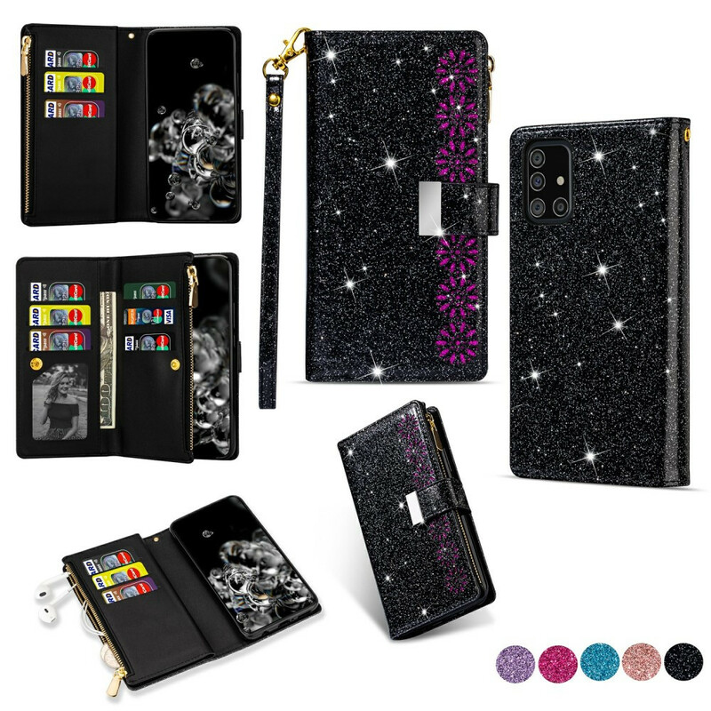 Housse Samsung Galaxy A51 Paillettes Portefeuille Zip Housse Samsung Galaxy A51 Paillettes Portefeuille Zip