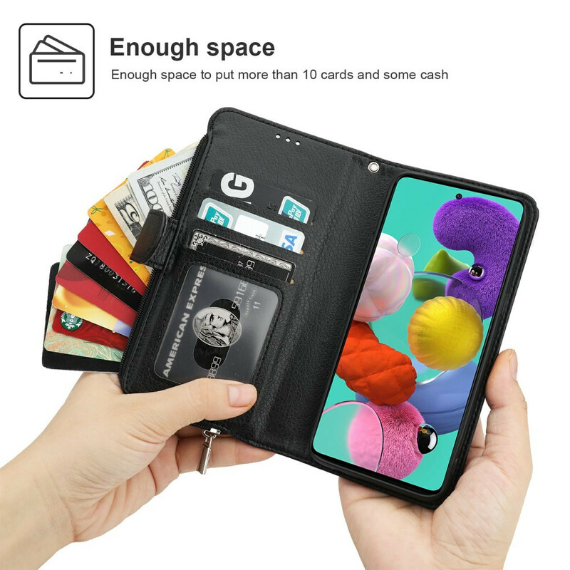 Housse Samsung Galaxy A51 Microfibres Style Cuir Poche Zippée Housse Samsung Galaxy A51 Microfibres Style Cuir Poche Zippée