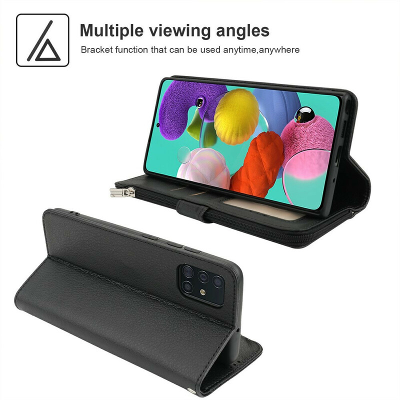 Housse Samsung Galaxy A51 Microfibres Style Cuir Poche Zippée Housse Samsung Galaxy A51 Microfibres Style Cuir Poche Zippée