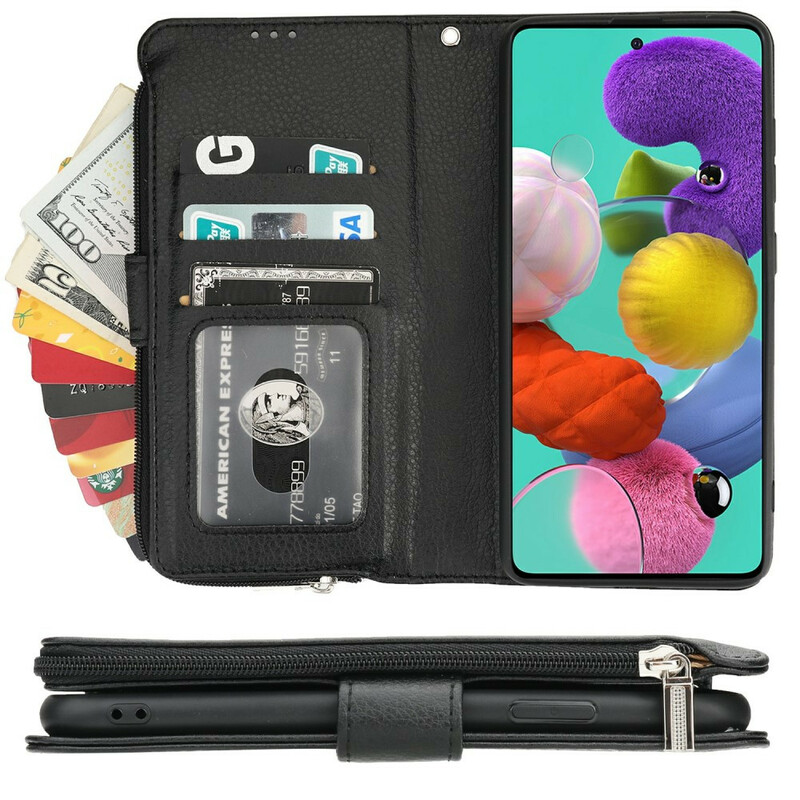 Housse Samsung Galaxy A51 Microfibres Style Cuir Poche Zippée Housse Samsung Galaxy A51 Microfibres Style Cuir Poche Zippée